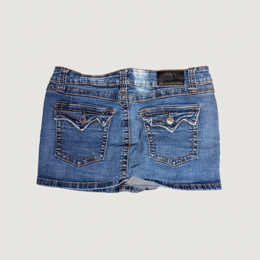 Y2K JC Jeans Medium Wash Denim Booty Mini Skirt Low Rise Flap Pocket #16